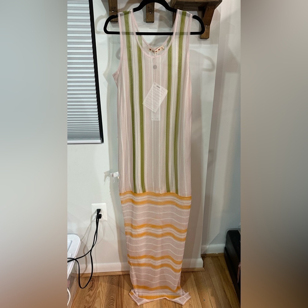 NWT Marni Double Layer Sheer Tank Dress Orange Pink Plaid Silk IT 40 (US4) - Picture 3 of 14